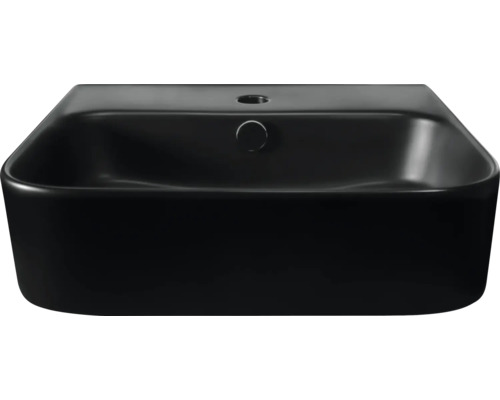 Schwarzes Aufsatzwaschbecken aus Keramik mit rechteckiger Form