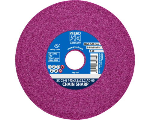 Schleifscheibe Pferd CHAIN SHARP CS-G Ø145x3,2 mm Bohrung-Ø 22,2 mm Trennschleifscheibe zum Schärfen von Ketten, 145x3,2x22,2 mm