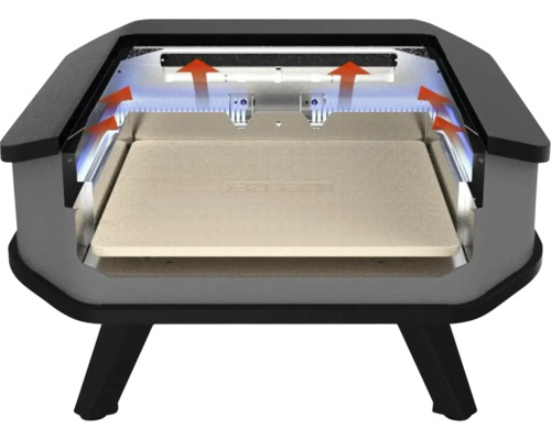 Vue intérieure d''un four à pizza avec pierre à pizza et éléments chauffants