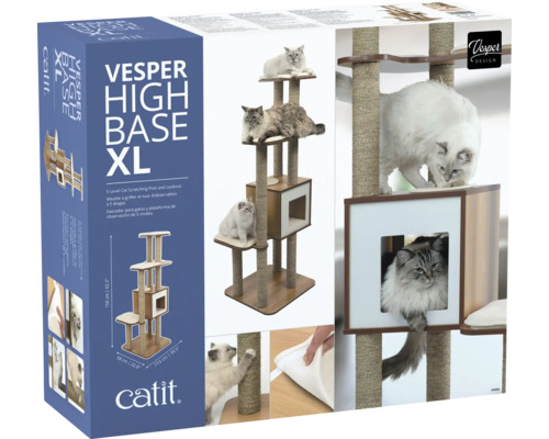 Verpackung eines Catit Vesper High Base XL Kratzbaums mit fünf Ebenen