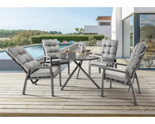 Set de meubles de jardin Dining-Set Destiny GARDA BARLETTA 4 places composé de: 4 fauteuils, table en aluminium anthracite