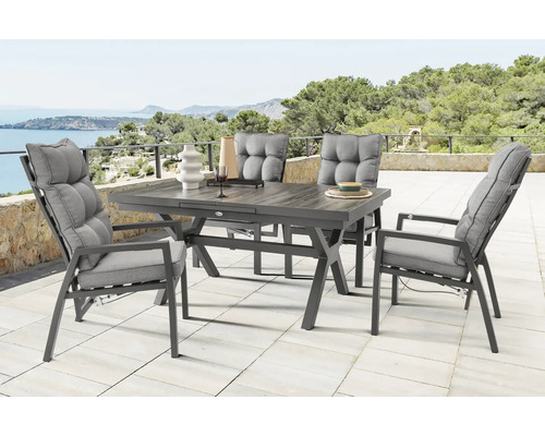 Dining-Set Gartenmöbelset Destiny GARDA 4 -Sitzer bestehend aus: 4 Sessel Tisch Aluminium Keramik Anthrazit