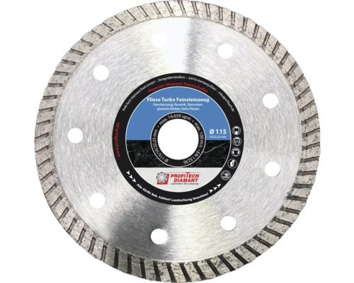 Disque à tronçonner diamanté pour carrelage Turbo grès cérame fin Profitech Diamant Ø 115x22,23 mm