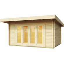 Abri de jardin en bois avec portes battantes et toit plat