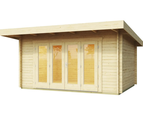 Abri de jardin en bois avec portes battantes et toit plat
