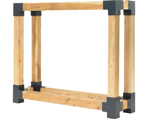 Brennholzregal aus Holz und Metall