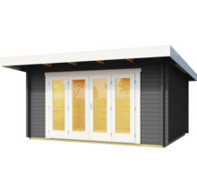 Abri de jardin avec porte à quatre vantaux et toit plat