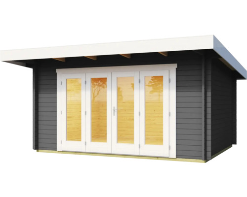 Abri de jardin avec porte à quatre vantaux et toit plat
