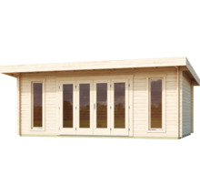 Abri de jardin en bois avec fenêtres et porte double