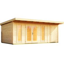 Abri de jardin en bois avec fenêtres et porte double