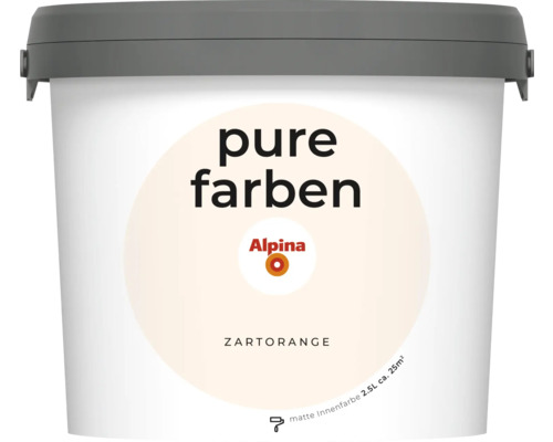 Peinture murale Alpina pure farben orange délicat 2,5 l Seau de peinture d''intérieur mate Alpina Pure Farben Zartorange, contenance d''environ 2.5 litres