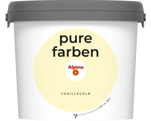 Peinture murale Alpina pure farben jaune vanille 2,5 l Seau de peinture d''intérieur Alpina Pure Farben jaune vanille, 2,5 litres