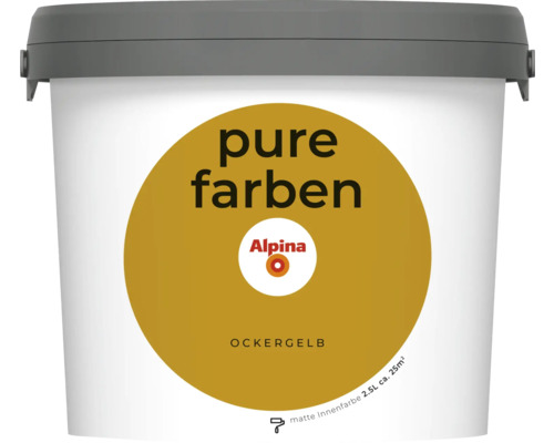 Peinture murale Alpina pure farben jaune ocre 2,5 l Alpina Pure Farben peinture d''intérieur jaune ocre, seau de 2,5 litres