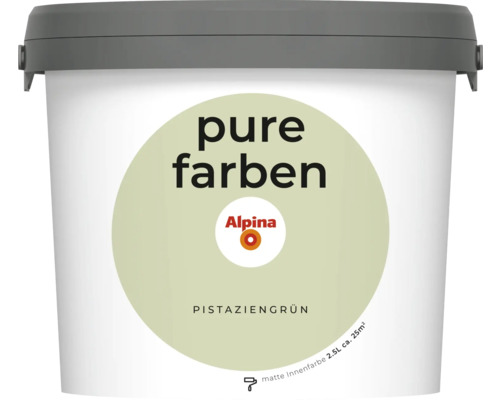 Peinture murale Alpina pure farben vert pistache 2,5 l Alpina Pure Farben peinture d''intérieur vert pistache, pot de 2,5 litres