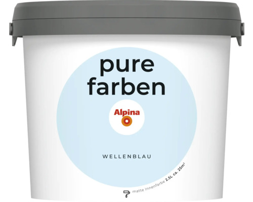 Peinture murale Alpina pure farben bleu vague 2,5 l Pot de peinture d''intérieur mate Alpina Pure Farben bleu océan, 2,5 litres