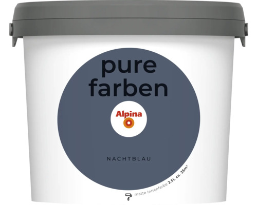 Peinture murale Alpina pure farben bleu nuit 2,5 l Seau Alpina Pure Farben Bleu Nuit, peinture d''intérieur mate, 2,5 litres