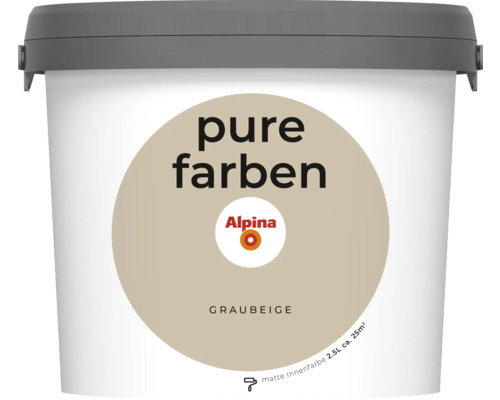 Peinture murale Alpina pure farben gris beige 2,5 l Seau de peinture d''intérieur Alpina Pure Farben gris beige 2,5 litres