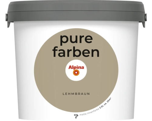 Peinture murale Alpina pure farben brun argile 2,5 l Seau de peinture d''intérieur mate Alpina Pure Farben Brun argile, contenance de 2,5 litres pour environ 25 mètres carrés