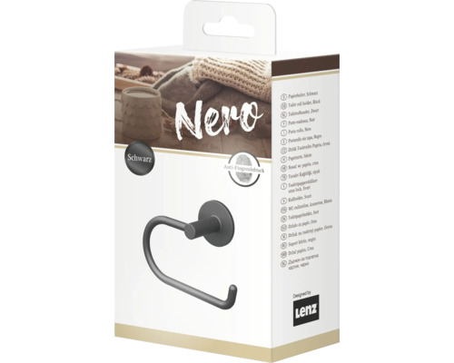 Verpackung einer schwarzen Toilettenpapierhalterung mit Anti-Fingerabdruck Beschichtung