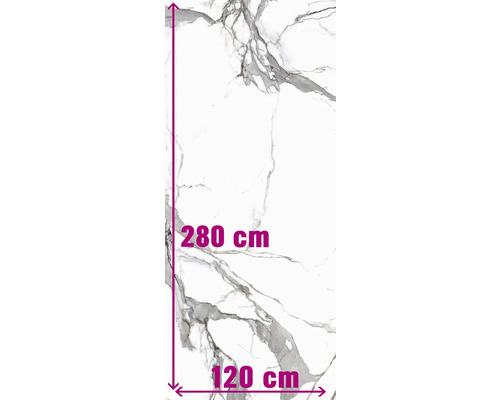 Feinsteinzeug Wand- und Bodenfliese Calacatta 279,7 x 119,7 x 0,6 cm white poliert rektifiziert