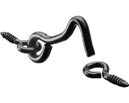 Crochet de contrevent avec oeillet 37x16 mm acier noir mat Crochet à visser et œillet en métal