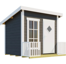 Abri de jardin avec porte, fenêtre et petite clôture