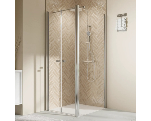 Duschtür für Seitenwand mit Pendeltür BREUER Elana 2.0 80 x 200 cm Profil rund silber Klarglas Reversibel Puffergriff