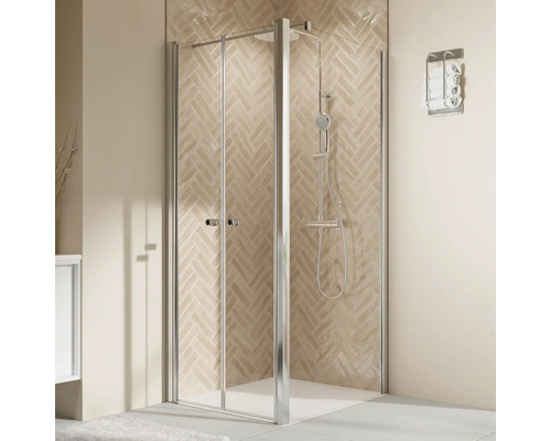 Porte de douche pour paroi latérale avec porte battante BREUER Elana 2.0 80 x 200 cm couleur du profilé rond argent décor de vitre verre transparent poignée tampon