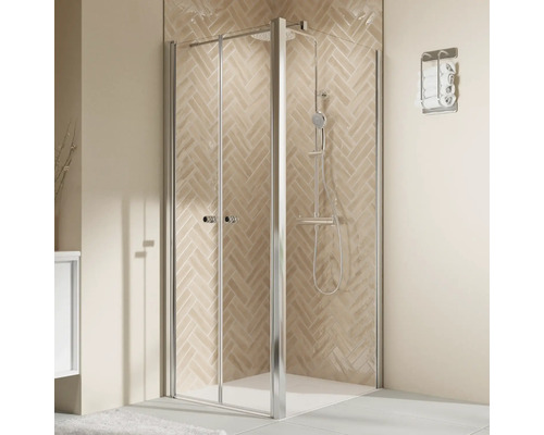 Duschtür für Seitenwand mit Pendeltür BREUER Elana 2.0 90 x 200 cm Profil rund silber Klarglas Reversibel Puffergriff Duschtür für Seitenwand mit Pendeltür BREUER Elana 2.0 90 x 200 cm Profil rund silber Klarglas Reversibel Puffergriff