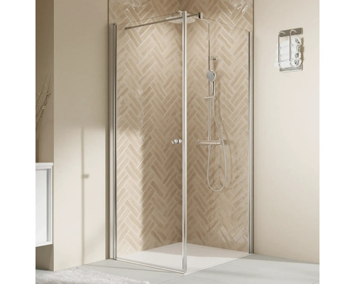 Porte de douche pour paroi latérale avec porte battante BREUER Elana 2.0 80 x 200 cm couleur du profilé rond chrome décor de vitre verre transparent poignée tampon