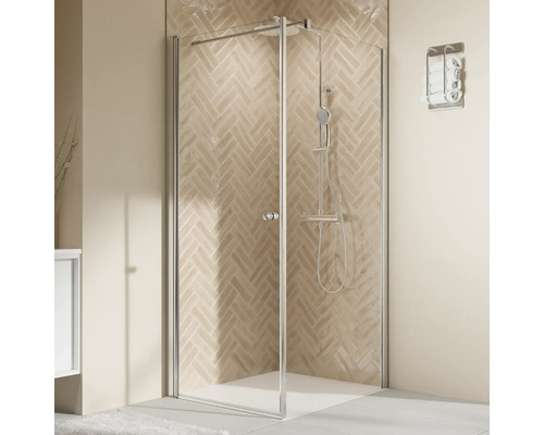 Duschtür für Seitenwand mit Pendeltür BREUER Elana 2.0 100 x 200 cm Profil rund chrom Klarglas Reversibel Puffergriff