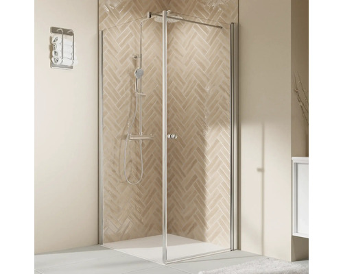 Porte de douche pour paroi latérale avec porte pivotante BREUER Elana 2.0 80 x 200 cm couleur du profilé rond argent décor de vitre verre transparent butée de porte à droite