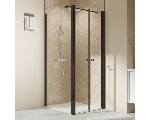 Paroi latérale pour porte de douche BREUER Elana 2.0 80 cm couleur du profilé noir décor de vitre verre transparent butée de paroi latérale à gauche