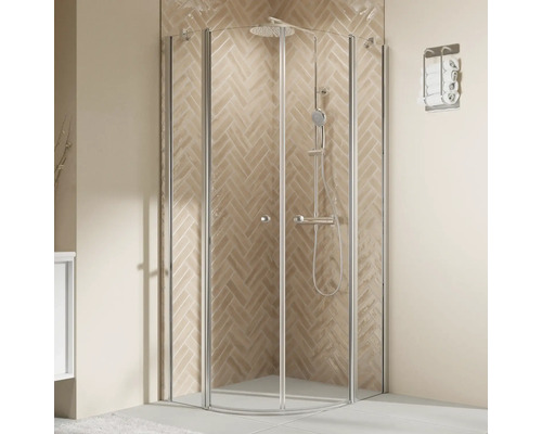 Douche ronde avec porte pivotante avec partie fixe BREUER Elana 2.0 90 x 90 x 200 cm couleur du profilé rond chrome décor de vitre verre transparent Douche ronde avec porte pivotante avec partie fixe BREUER Elana 2.0 90 x 90 x 200 cm couleur du profilé rond chrome décor de vitre verre transparent