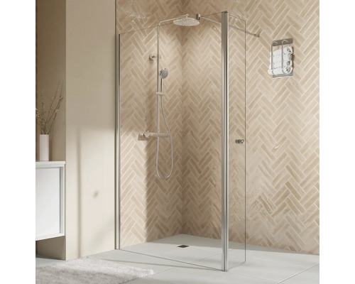 Douche à l'italienne BREUER Elana 2.0 avec élément mobile 100 x 200 cm couleur du profilé rond argent décor de vitre verre transparent butée de porte à gauche