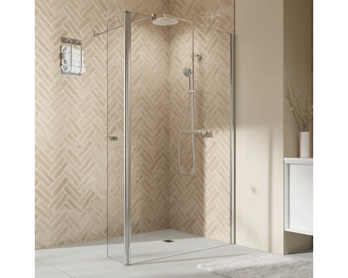 Douche à l'italienne BREUER Elana 2.0 avec élément mobile 100 x 200 cm couleur du profilé rond argent décor de vitre verre transparent butée de porte à droite