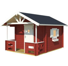 Maison de jeu en bois avec véranda, porte et fenêtre