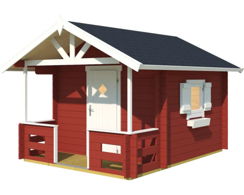 Maison de jeu en bois avec véranda, porte et fenêtre