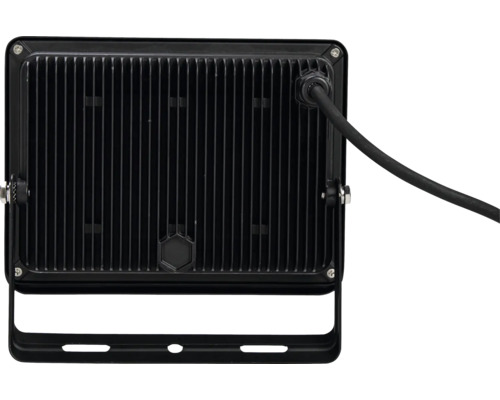 LED-Strahler mit Kühlrippen und Kabelanschluss.