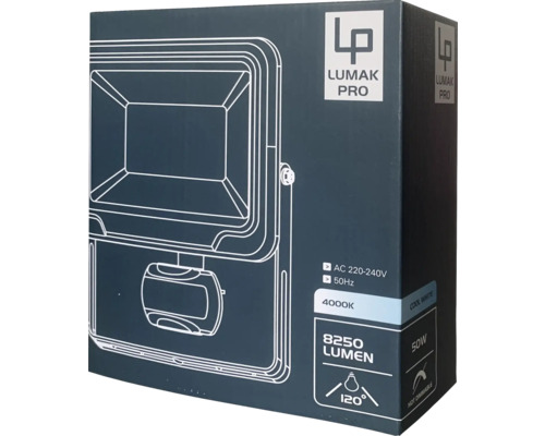 Emballage d''un projecteur Lumak Pro avec détails techniques