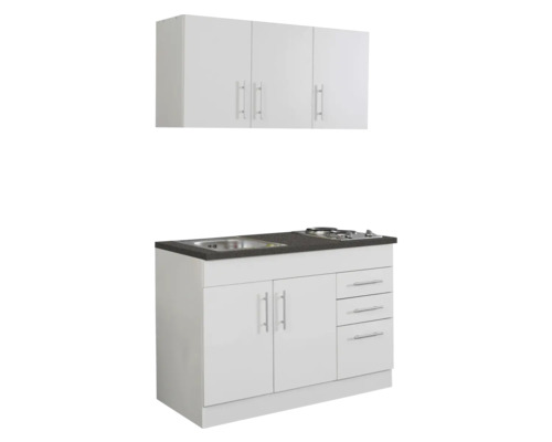 Cuisine compacte avec évier, plaque de cuisson et élément haut