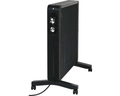 Radiateur à huile noir avec roulettes et commandes