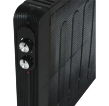 Vue détaillée d''un radiateur noir avec des commandes de température