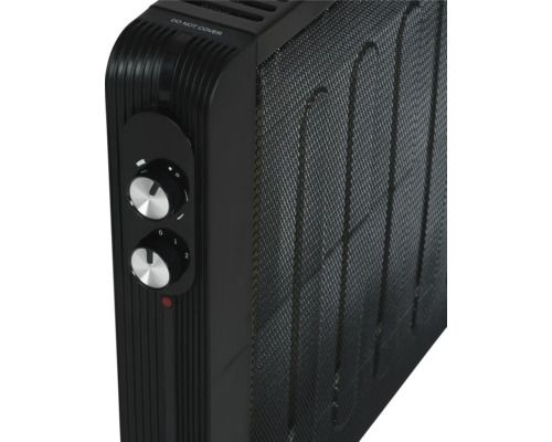 Vue détaillée d''un radiateur noir avec des commandes de température