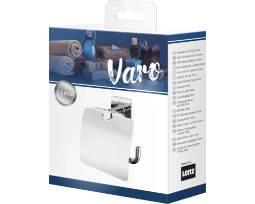 Emballage d''un support de papier toilette avec couvercle, en chrome