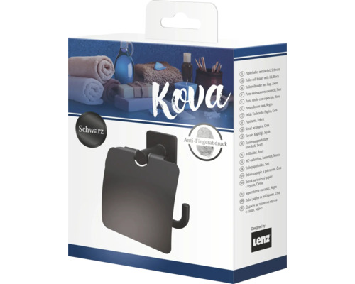 Kova Toilettenpapierhalter mit Deckel, Schwarz, im Karton