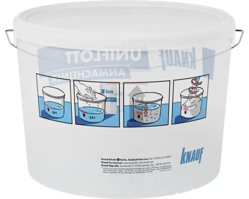 Seau en plastique avec instructions de préparation pour enduit