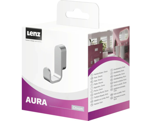 Lenz Aura Handtuchhaken aus Chrom, verpackt