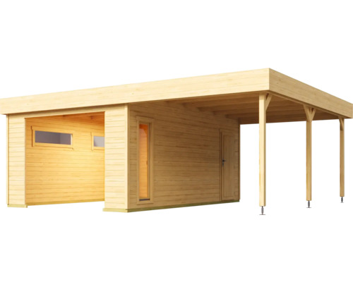 Holzgarage mit Geräteraum und Carport