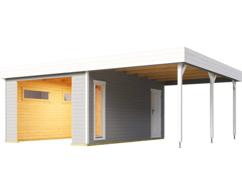 Holzgarage mit Carport und Seiteneingangstür